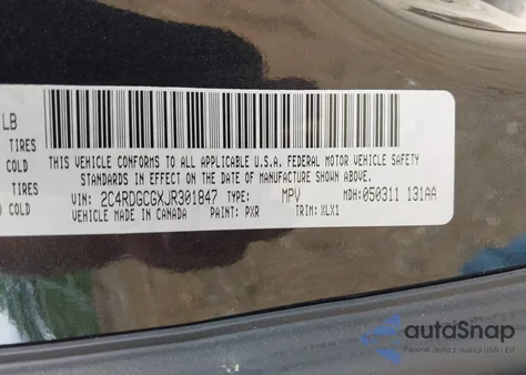 2018 Dodge Grand Caravan Sxt из США, поврежденный, VIN 2C4RDGCGXJR301847